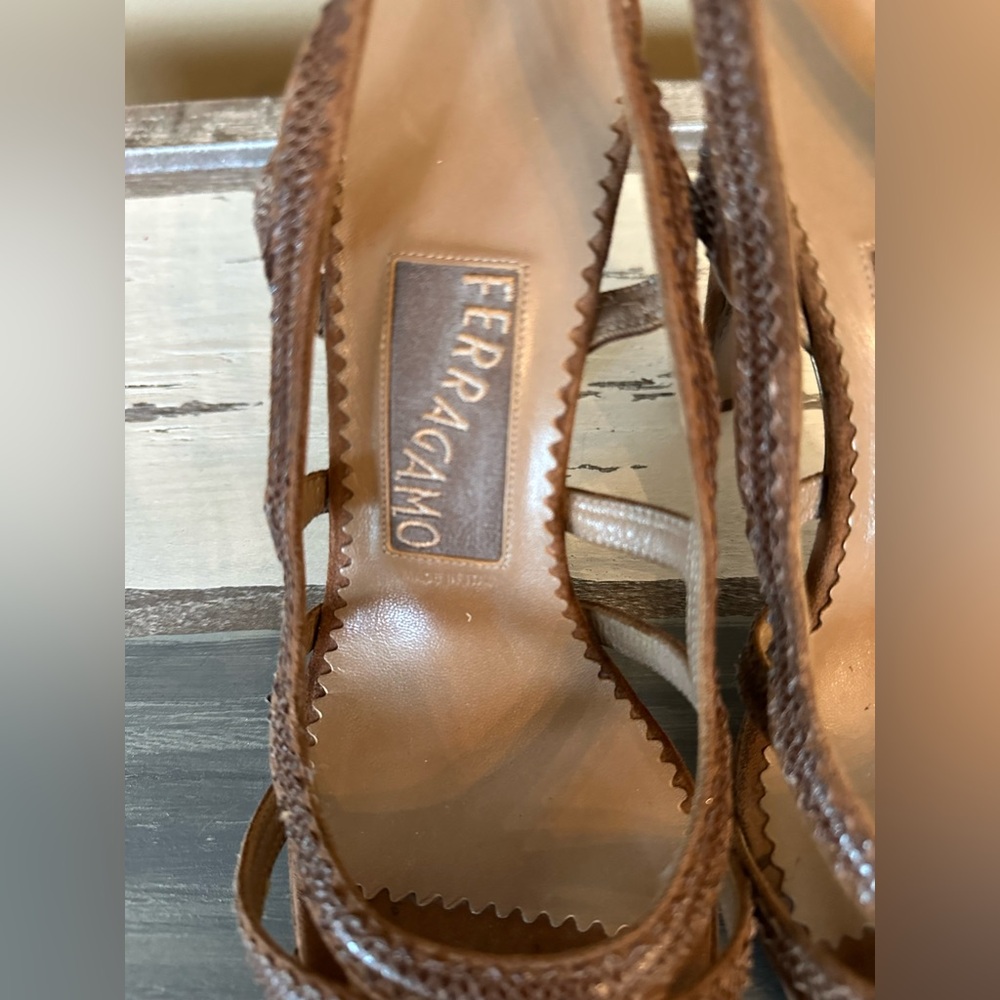 Salvatore Ferragamo Brown Leather Suede Stiletto Slingbacks - Size 8.5 - Picture 3 of 11